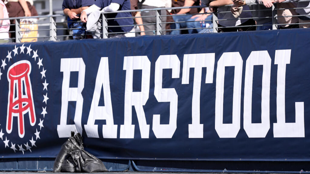 TUCSON, AZ - DECEMBER 30: Barstool sports signage at the Barstool Sports Arizona Bowl between the Toledo Rockets and the Wyoming Cowboys on December 30, 2023 at Arizona Stadium in Tucson, AZ. (Photo by Christopher Hook/Icon Sportswire via Getty Images)