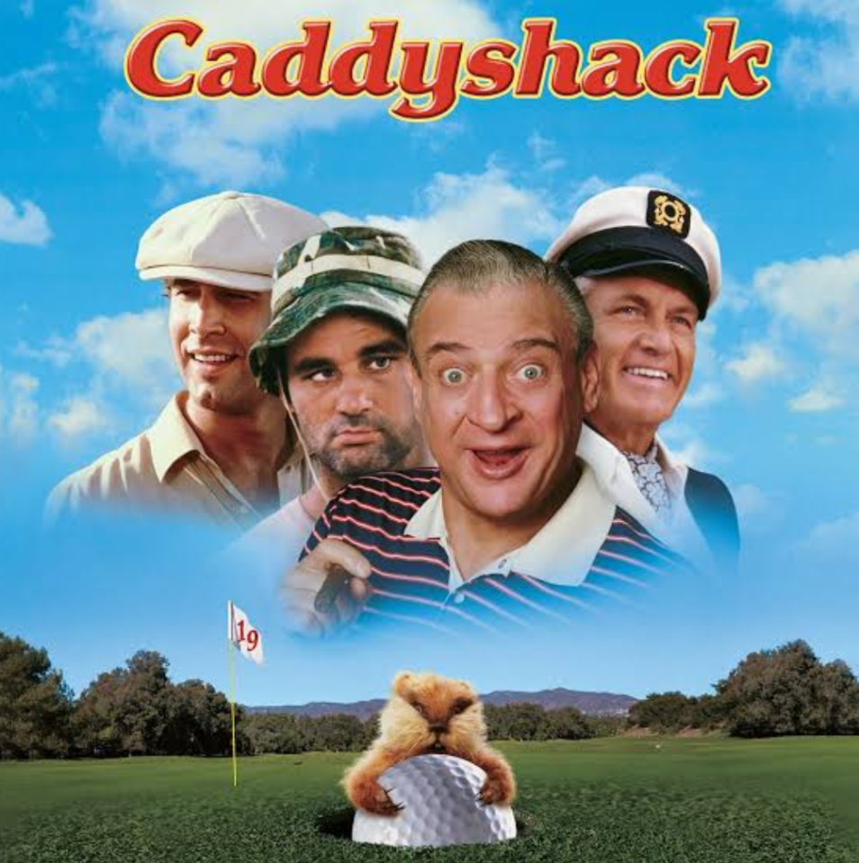 Caddyshack movie poster featuring the main cast and a gopher.