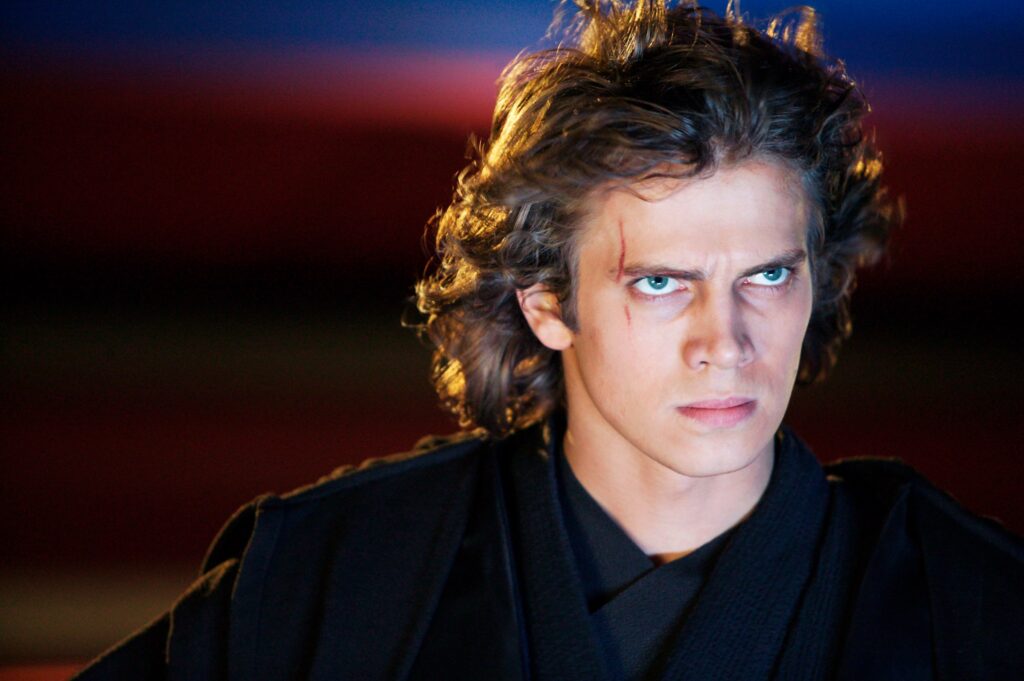 Anakin (Hayden Christensen) gives his best going-evil-but-not-quite-there-yet glower in Star Wars: Episode III — Revenge of the Sith