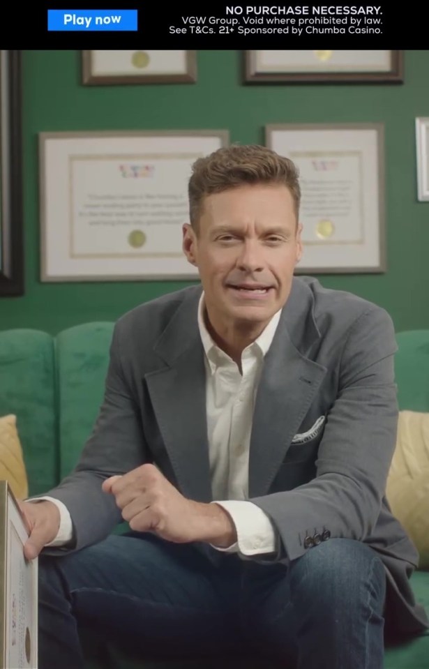 Ryan Seacrest in a Chumba Casino advertisement.