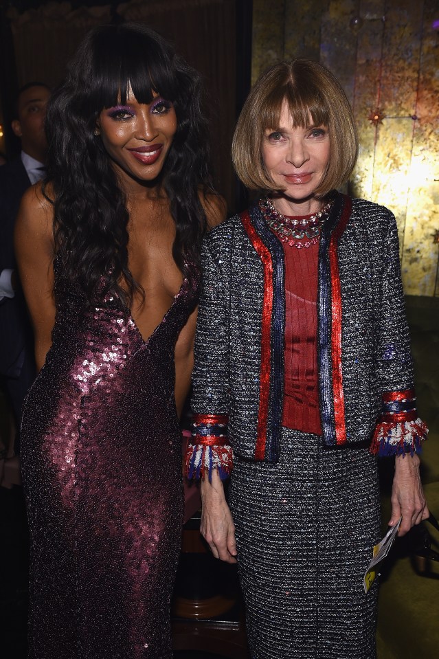 Naomi Campbell and Anna Wintour at a celebration.