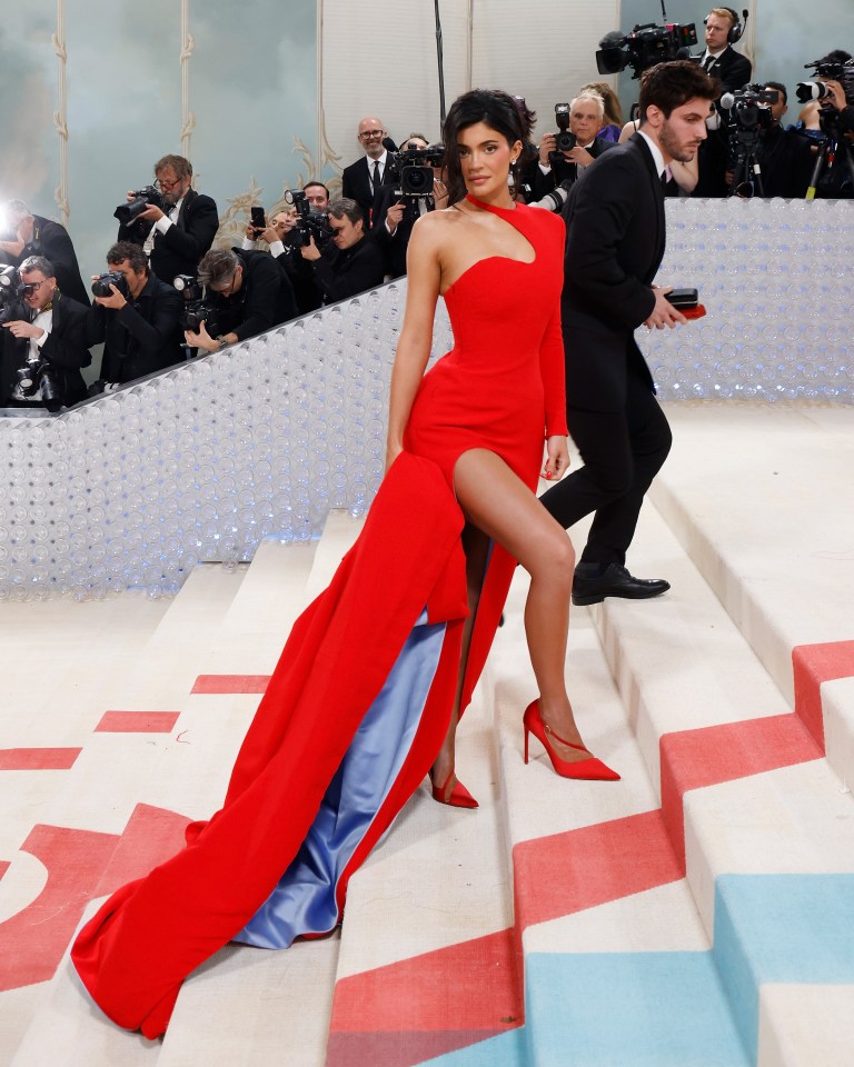 Kylie Jenner in a red gown at the Met Gala.