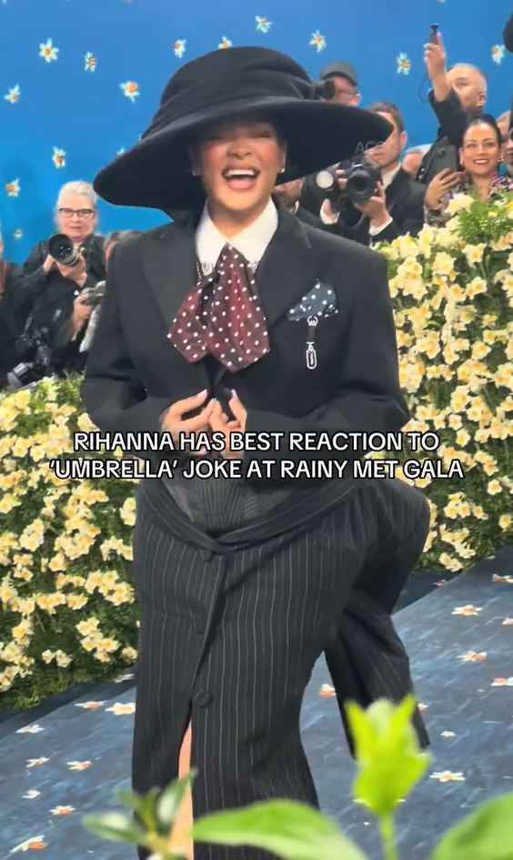 Rihanna laughing at the Met Gala.