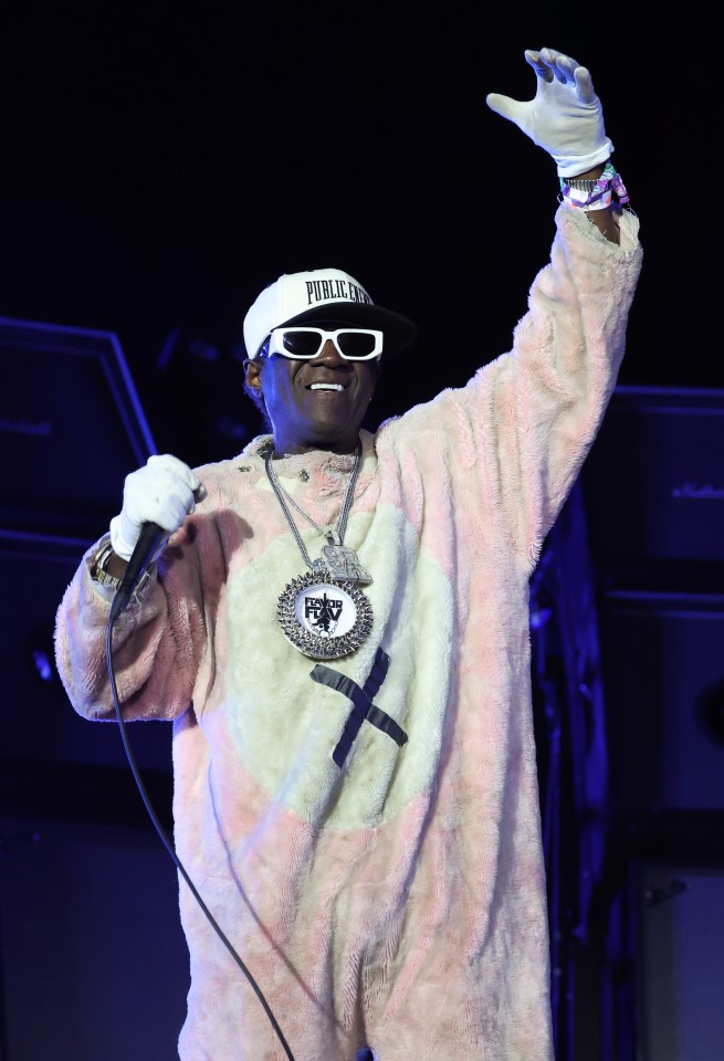 Flavor Flav performing onstage at Coachella.