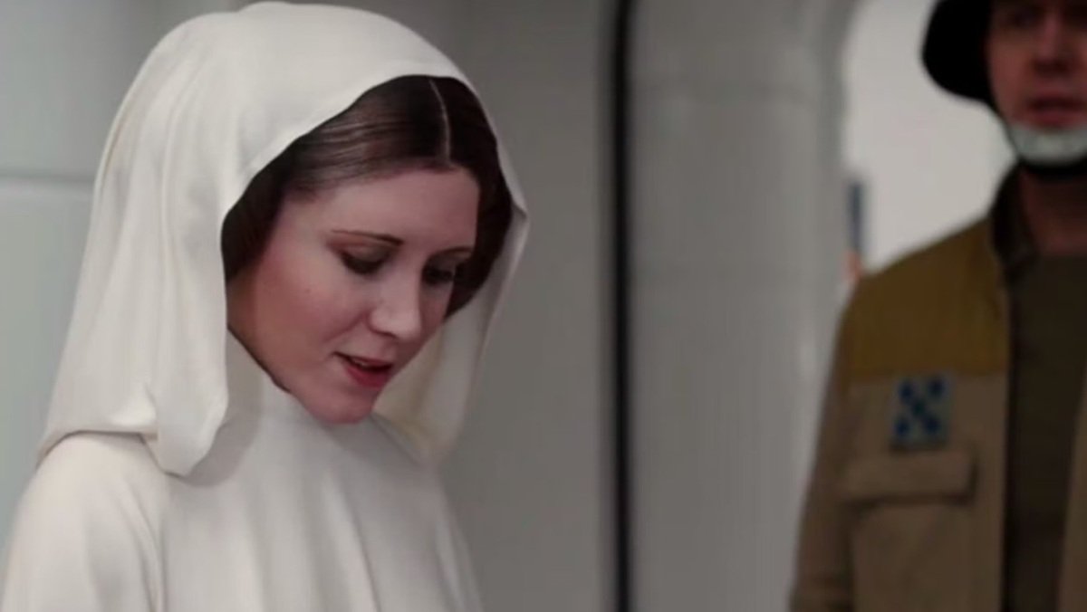A digital Carrie Fisher as Princess Leia in Rogue One: A Star Wars Story.