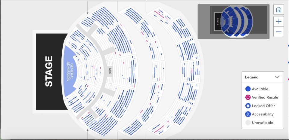 Seating chart showing ticket availability for a Kelly Clarkson Las Vegas residency.