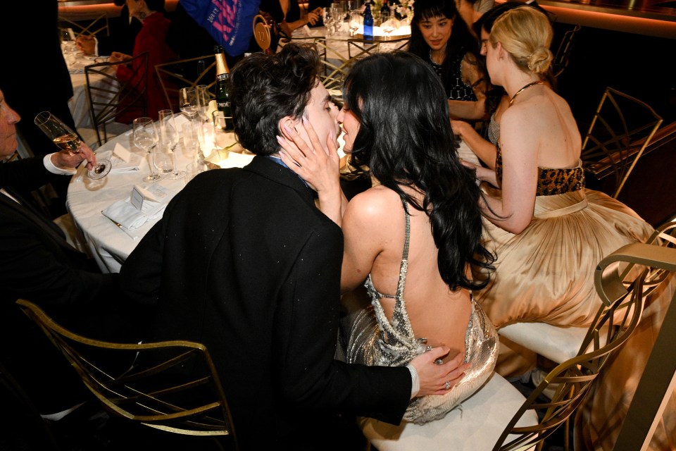 Timothée Chalamet and Kylie Jenner kissing at the Golden Globes.
