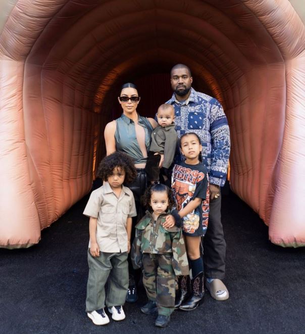 Kim Kardashian and Kanye West with their four children.