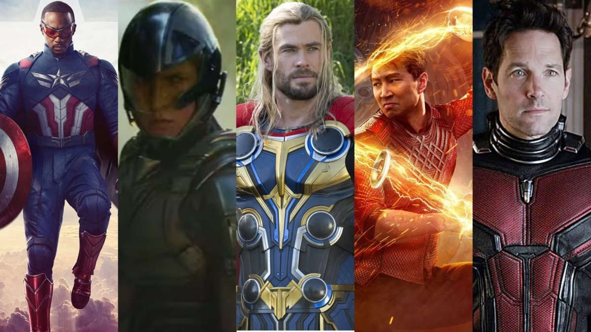 From Left to Right: Captain America (Anthony Mackie) Falcon (Danny Ramirez), Thor (Chris Hemsworth), Shang-Chi (Simu Liu) and Ant-Man (Paul Rudd).