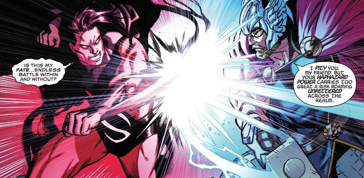 Thor vs. the Sentry in the pages of Marvel Comics.