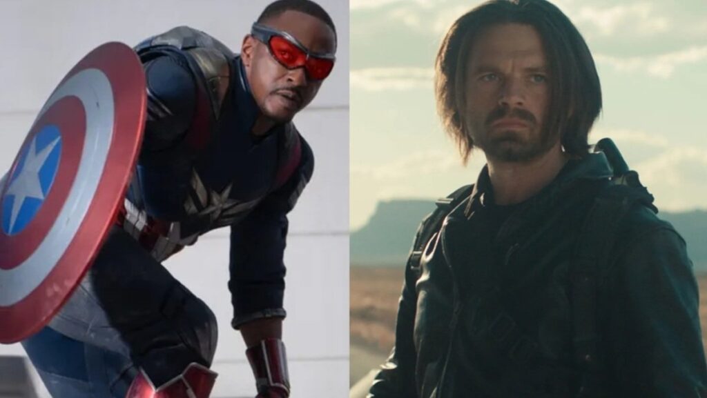 Anthony Mackie as Captain America (L) and Sebastian Stan as Bucky Barnes (R)