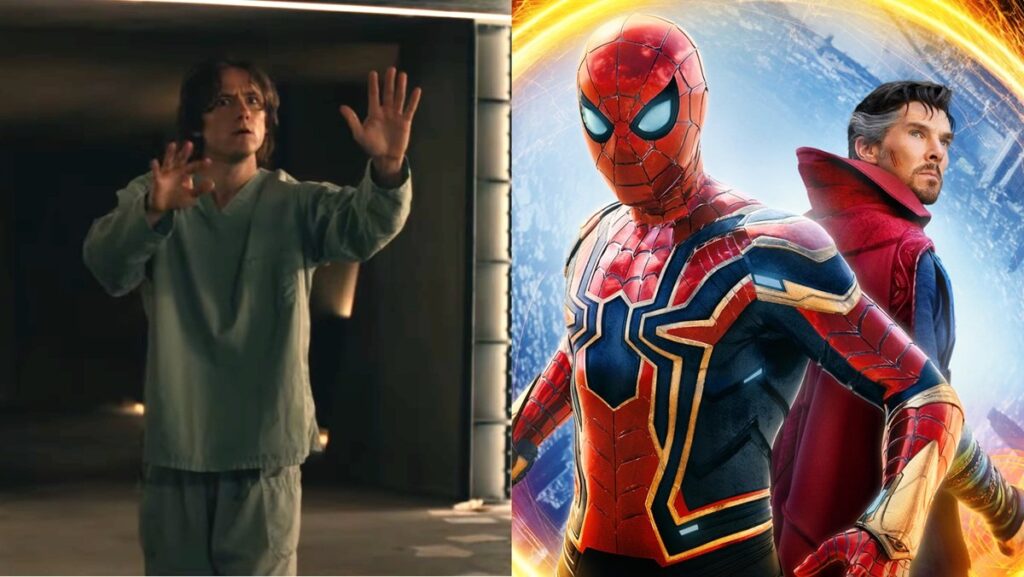Left: Lewis Pullman as Bob/The Sentry in Thunderbolts* Right: Spider-Man (Tom Holland) and Doctor Strange (Benedict Cumberbatch) in Spider-Man: No Way Home.