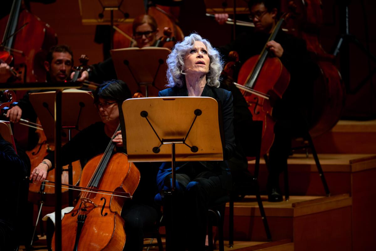 Jane Fonda recites Byron's "Darkness" in Rufus Wainwright's "Dream Requiem" at Walt Disney Concert Hall on Sunday.