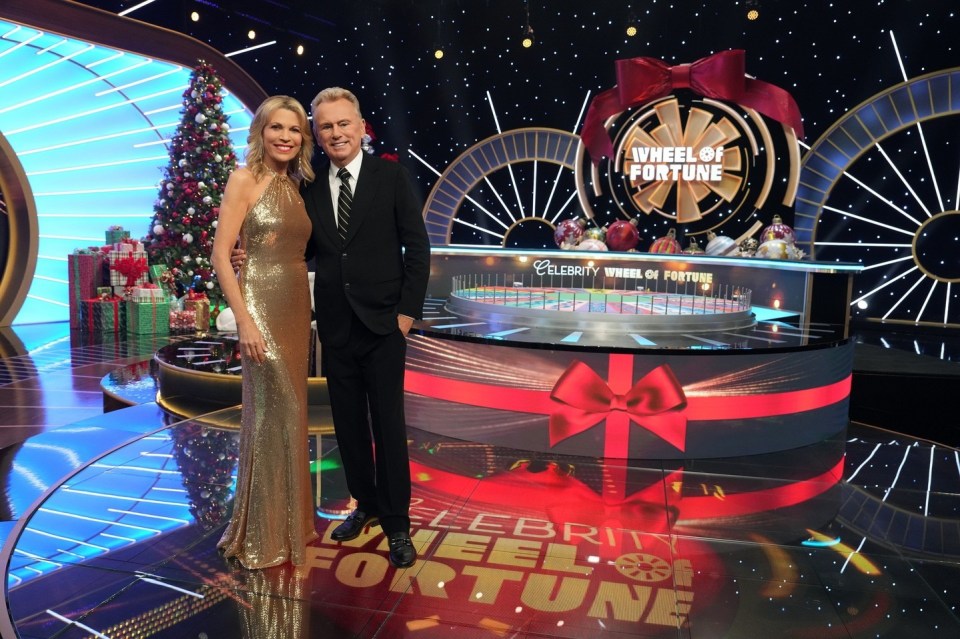 Pat Sajak and Vanna White on the set of Wheel of Fortune.