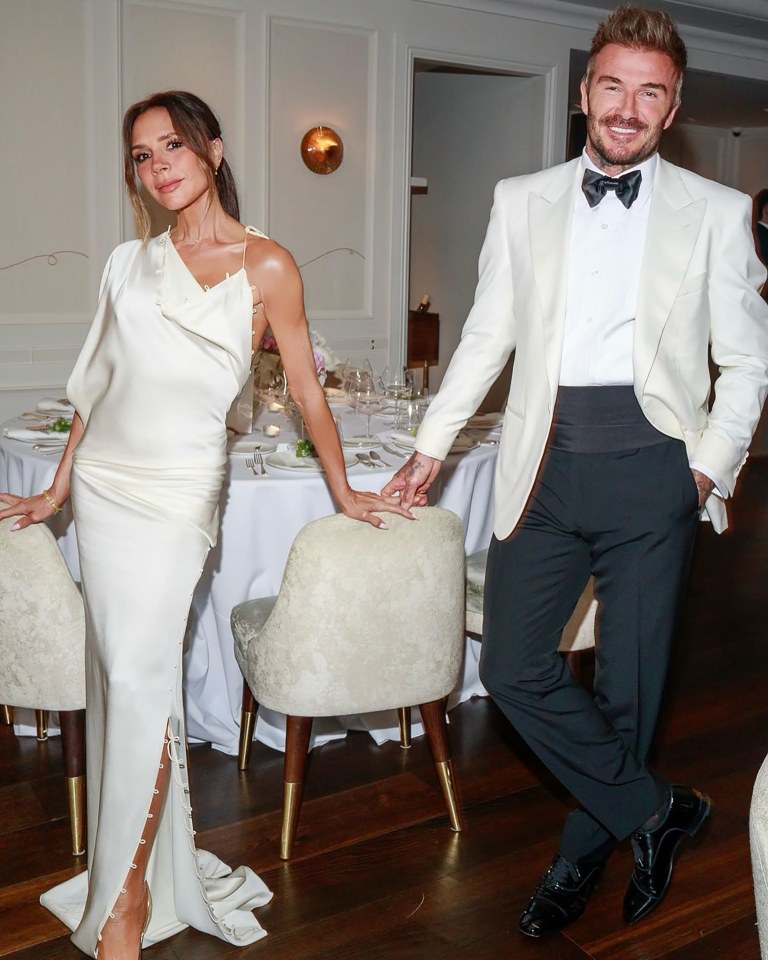 Victoria and David Beckham at a celebratory dinner.