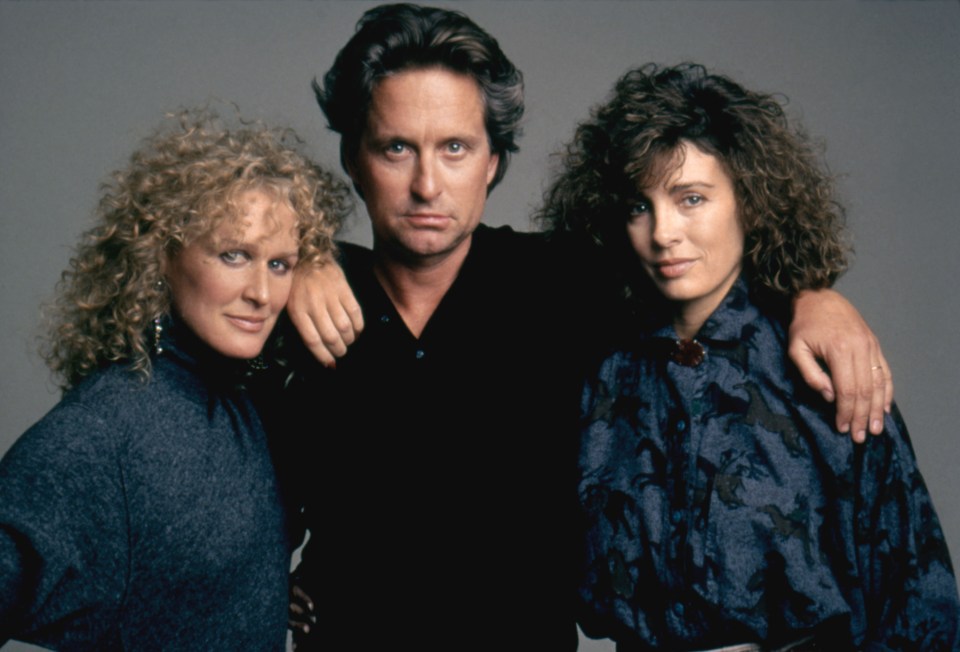 Glenn Close, Michael Douglas, and Anne Archer in a publicity photo for *Fatal Attraction*.