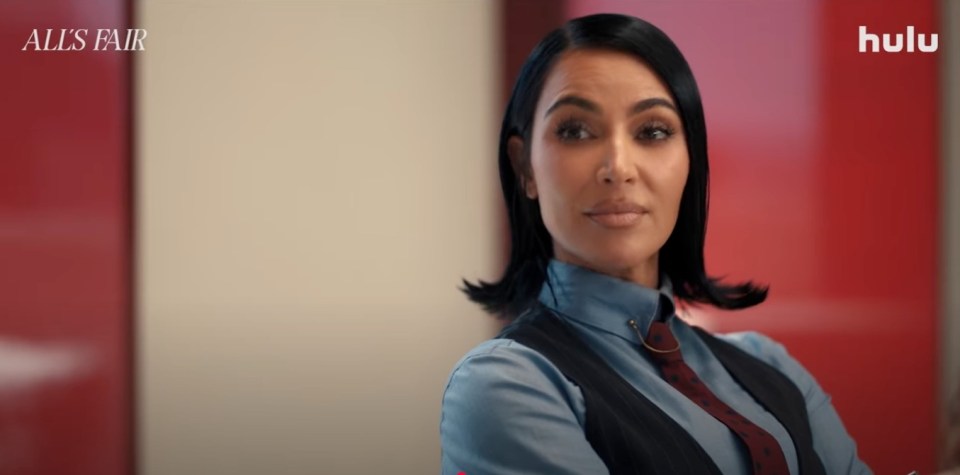 Kim Kardashian in a still from the Hulu series "All's Fair."