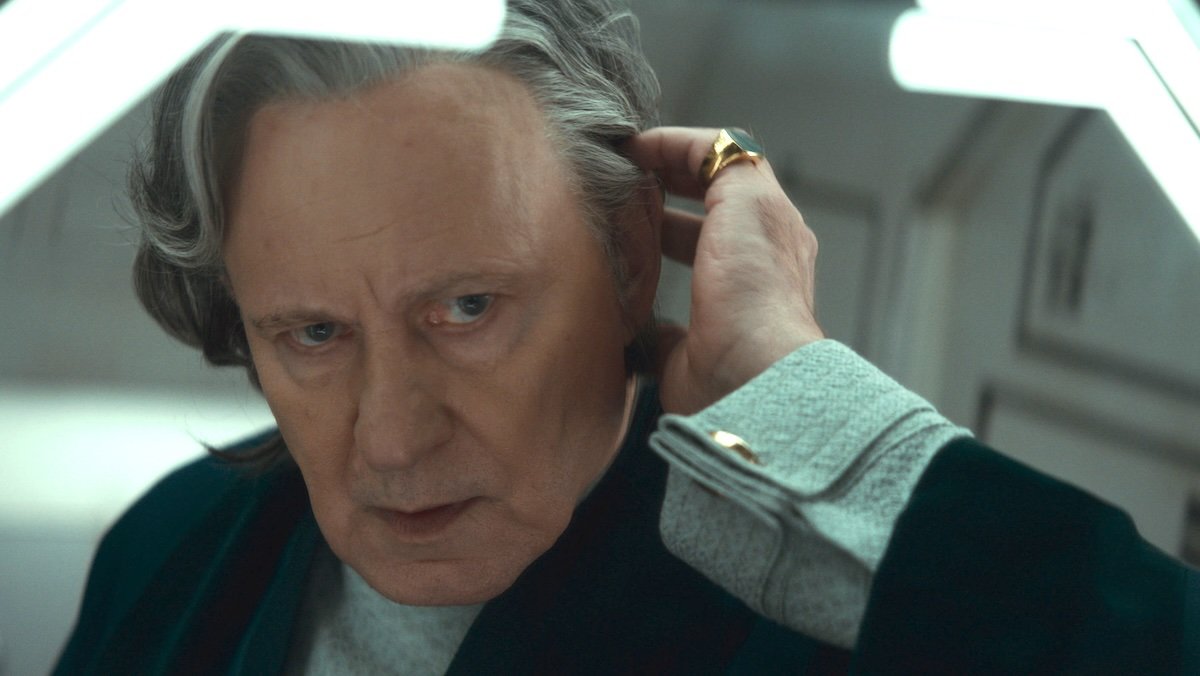 Stellan Skarsgård as Luthen Rael checks his wig on Andor
