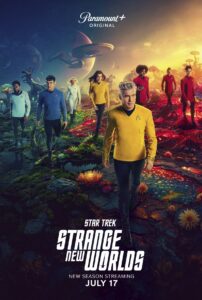 The crew of the Enterprise on a planet in key art for Star Trek: Strange New Worlds season 3.