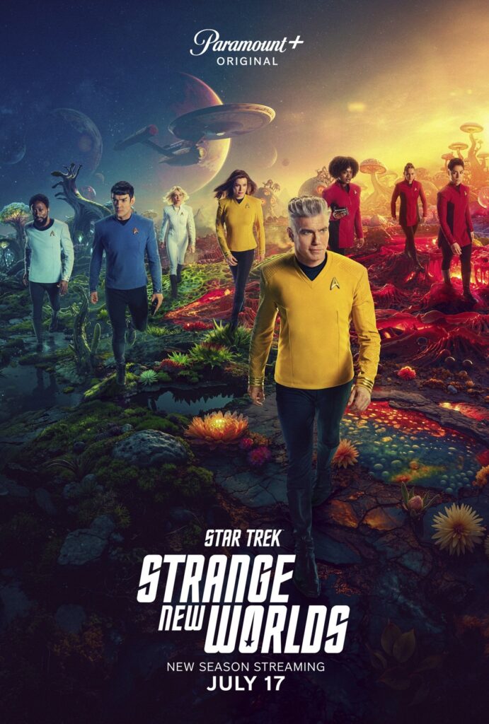 The crew of the Enterprise on a planet in key art for Star Trek: Strange New Worlds season 3.