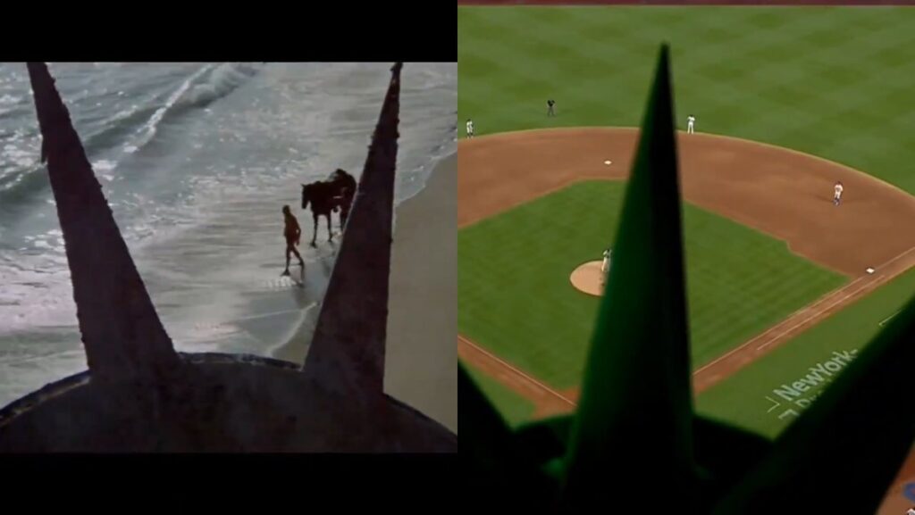 shot of planet of the apes and a mets baseball game in cinema video