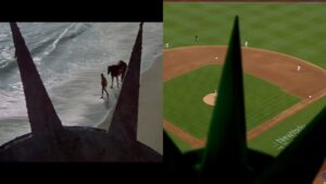 shot of planet of the apes and a mets baseball game in cinema video