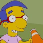 Milhouse in the cafeteria with an orange megaphone on The Simpsons