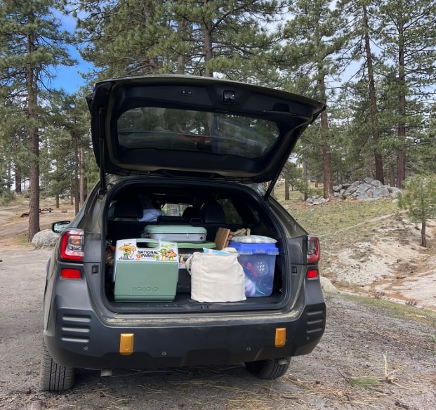 Car packed for camping.