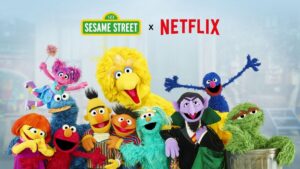 Sesame Street image of all the characters and the Netflix logo