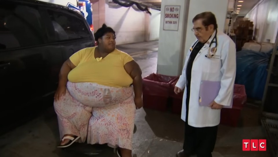 Screenshot from *My 600-lb Life* showing Latonya Pottain with Dr. Nowzaradan.
