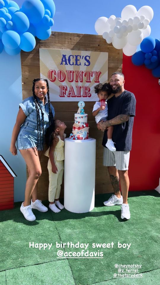Family at Ace's 2nd birthday party, farm theme.