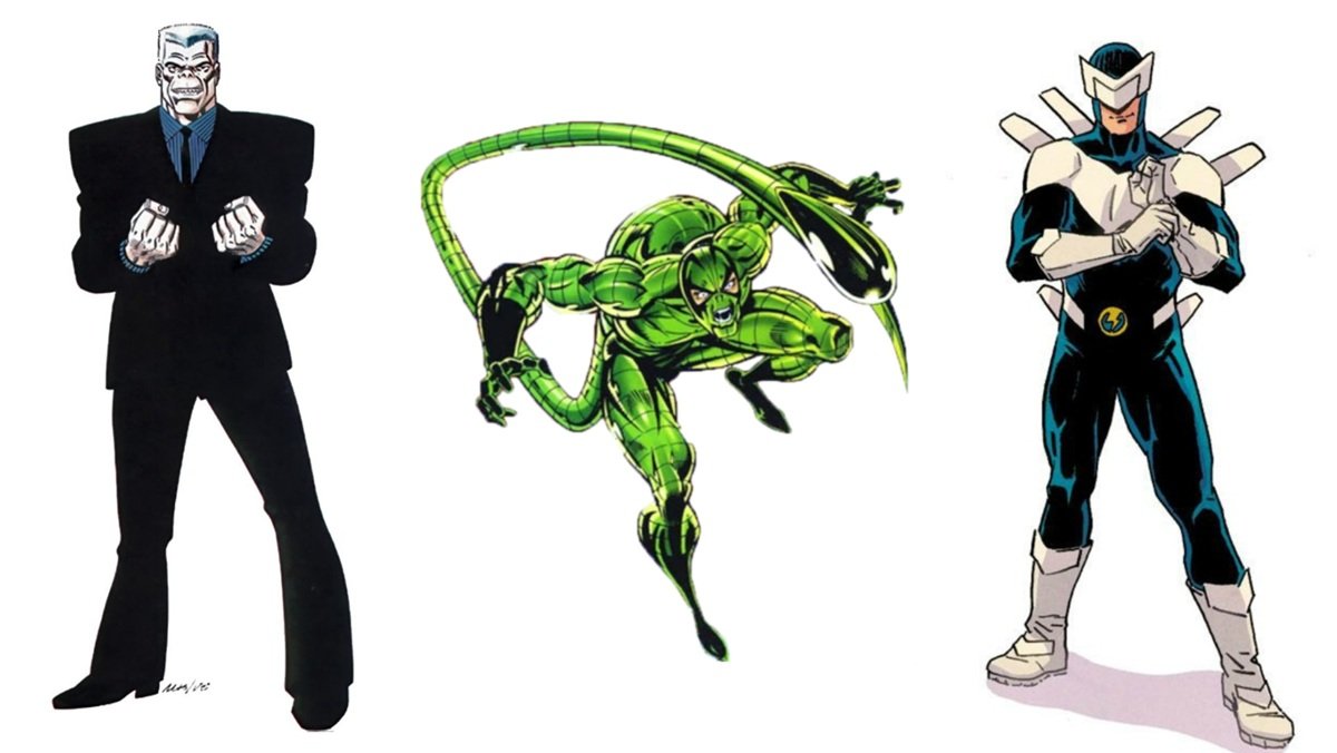 Spider-Man villains Tombstone, Scorpion, and Boomerang.