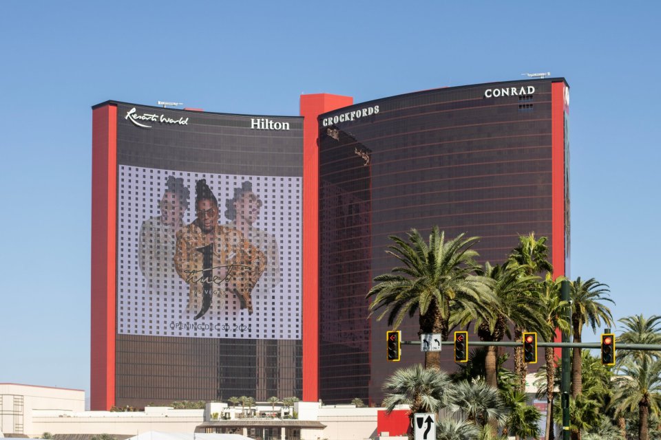 Advertisement for Janet Jackson's Las Vegas residency on the Resorts World Las Vegas hotel.