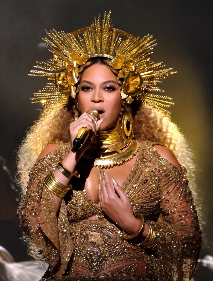 Beyoncé performing at the 59th Grammy Awards.