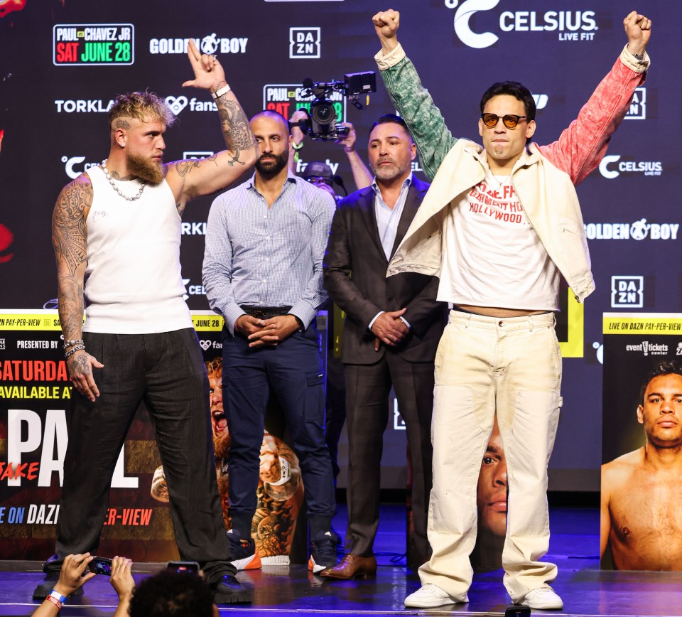 Jake Paul and Julio Cesar Chavez Jr. at a press conference.