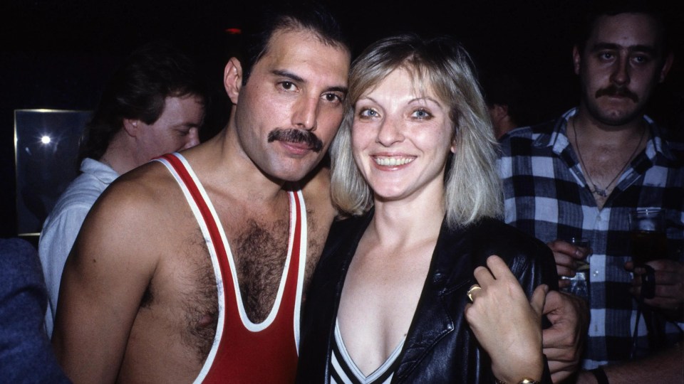 Freddie Mercury and Mary Austin at Mercury's 38th birthday party.