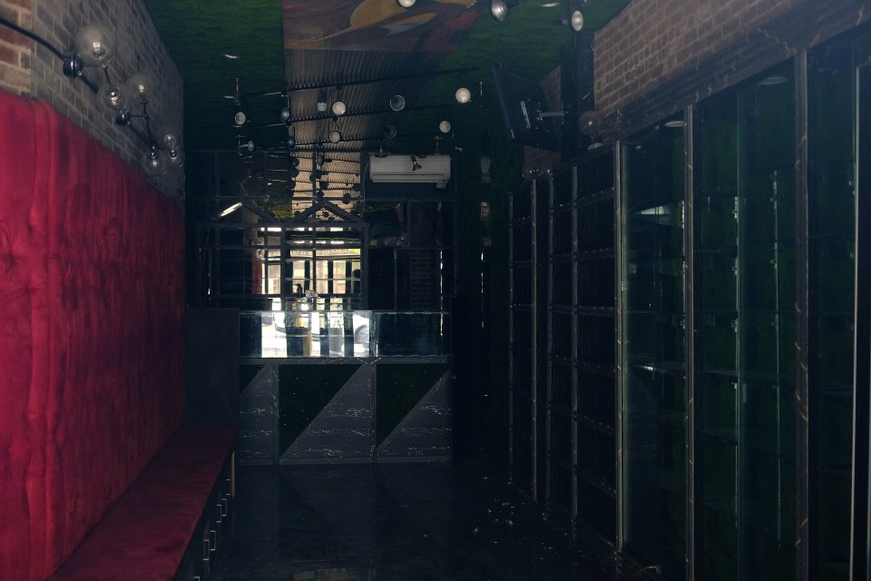Interior of a closed restaurant.