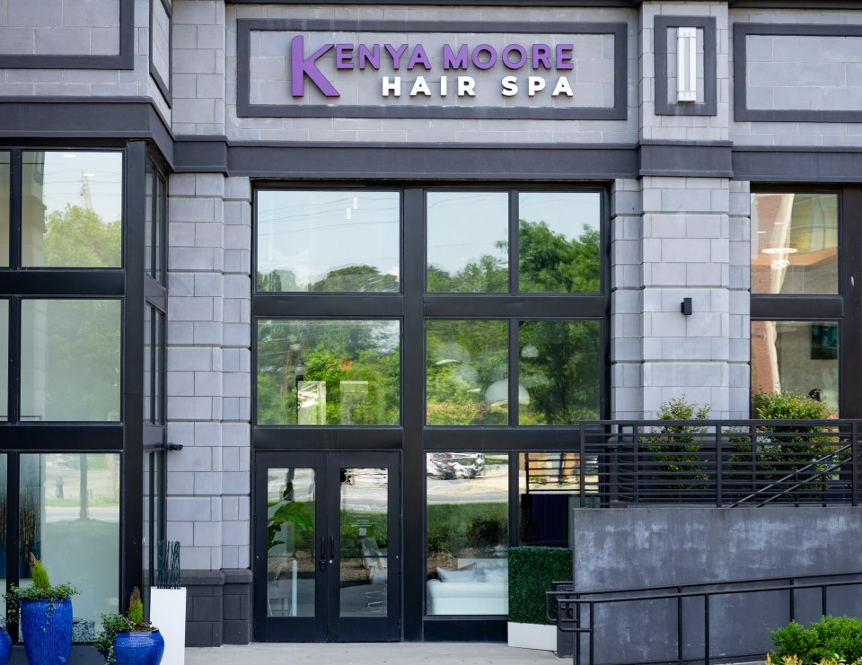 Exterior of Kenya Moore Hair Spa in Atlanta, Georgia.