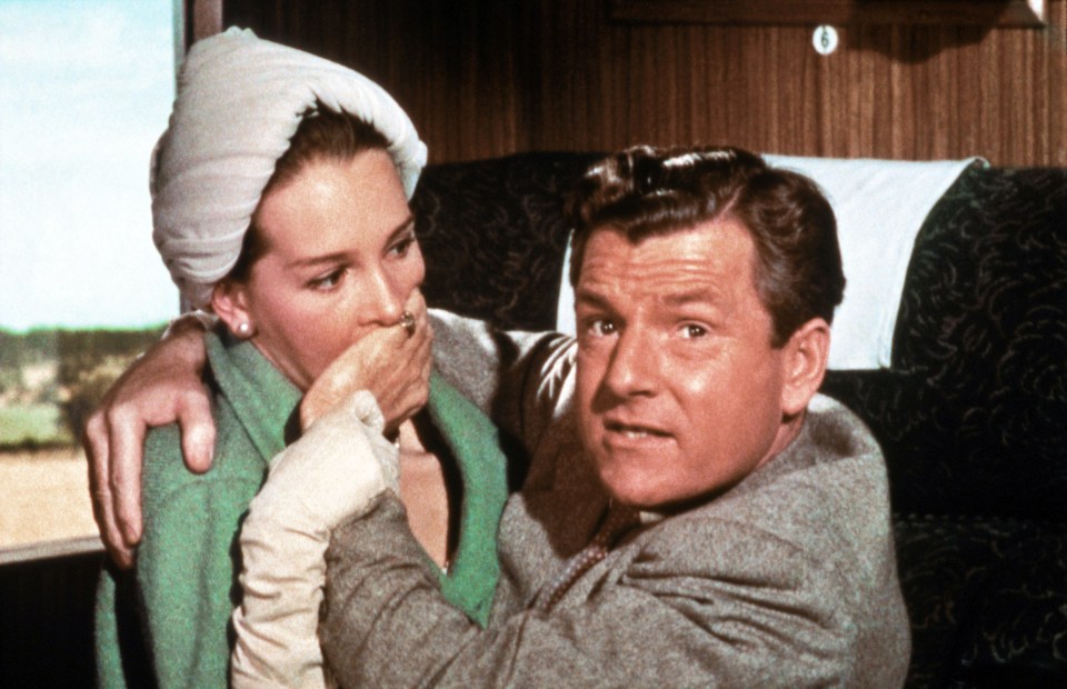 Still from *The 39 Steps* (1959) showing Kenneth More and Taina Elg.