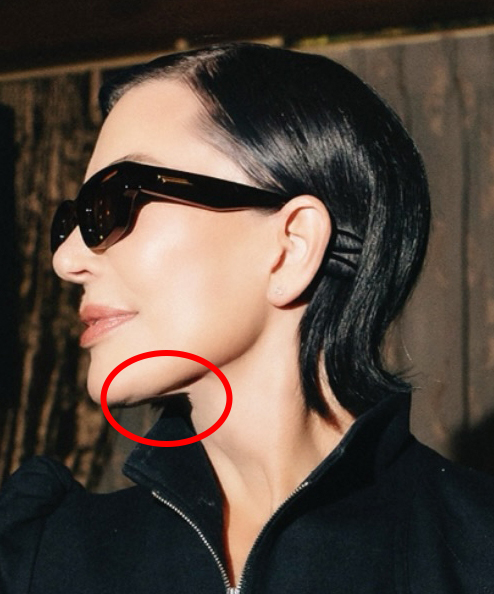 Kris Jenner's neck and jawline.