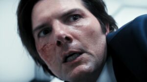 A bloodied Adam Scott on Severance