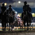 Horses exit the track following a morning training session ahead of the 151st Kentucky Derby at Churchill Downs on May 02, 2025 in Louisville, Kentucky.