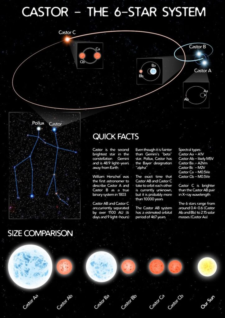 a chart explaining Castor, the 6-star system, from NASA
