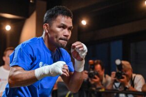 Manny Pacquiao warming up for a boxing match.