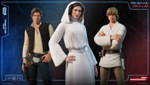 Princess Leia, Luke Skywalker and Han Solo in Fortnite