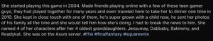 Screenshot of caption from TikTok video about final fantasy characters