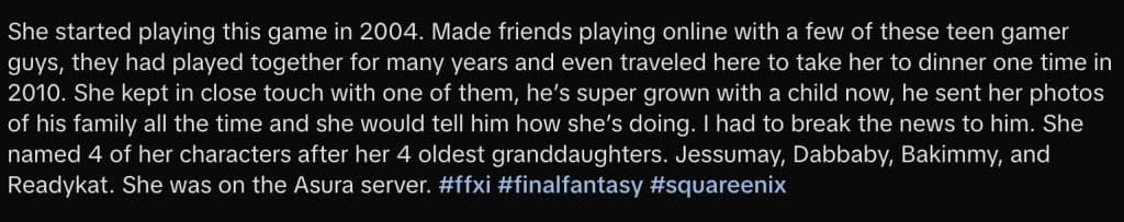 Screenshot of caption from TikTok video about final fantasy characters