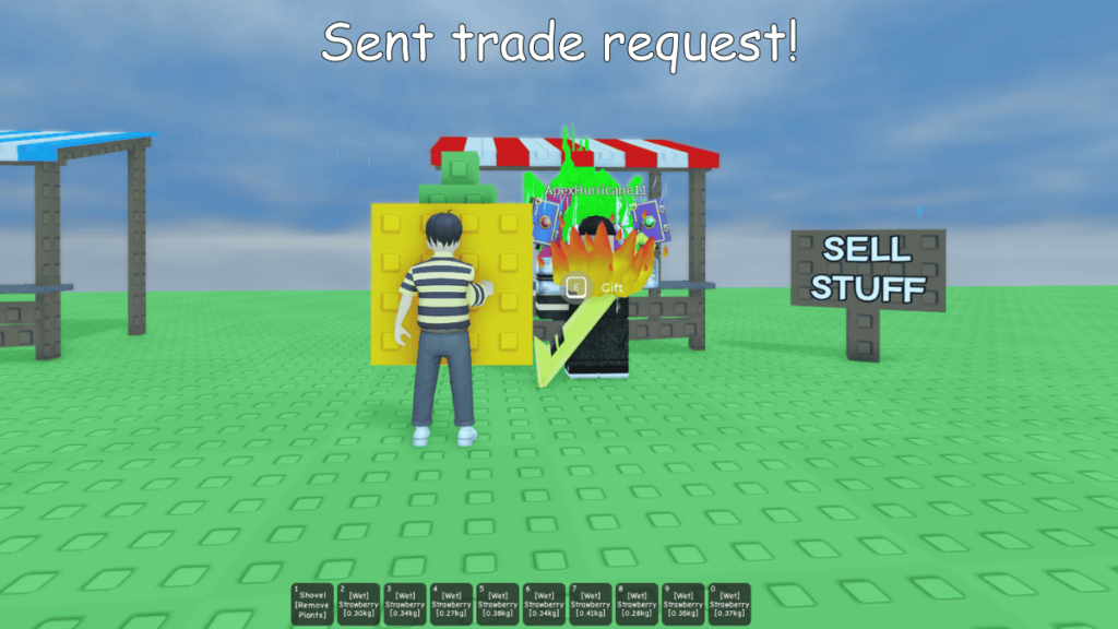 Sending a Trade Request to trade Crops and Pets in the Grow A Garden Roblox Experience