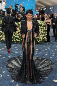 Halle Berry in a black sheer gown at the Met Gala.