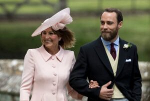 James Middleton and Carole Middleton attend the wedding of Pippa Middleton and James Matthews at St Mark's Church on May 20, 2017.